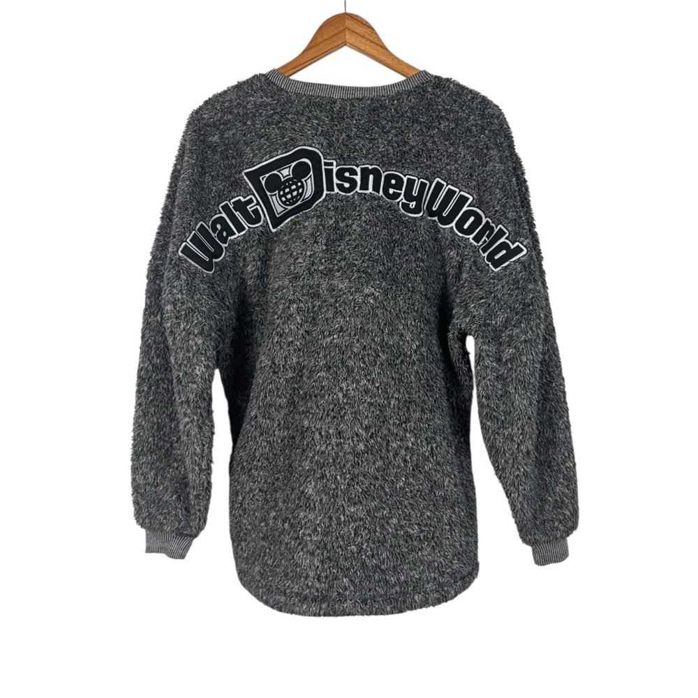 Walt Disney World Spirit Jersey Fleece Pullover Fuzzy Gray Sweater Oversize Sz S